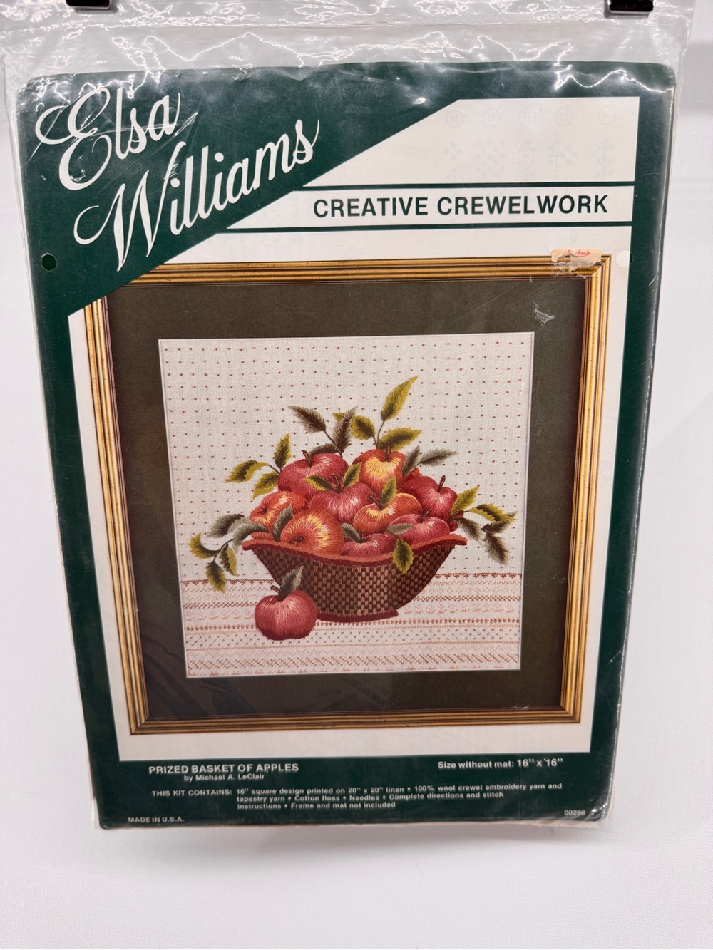Elsa Williams Creative Crewelwork "Prized Basket of Apples" 16x16 Embroidery Kit